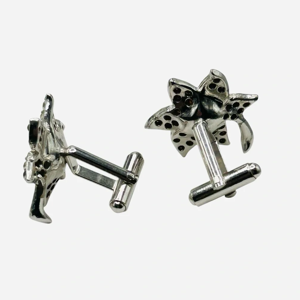 Vintage Flower Rhinestone Faux Pearl Cuff Links Unisex